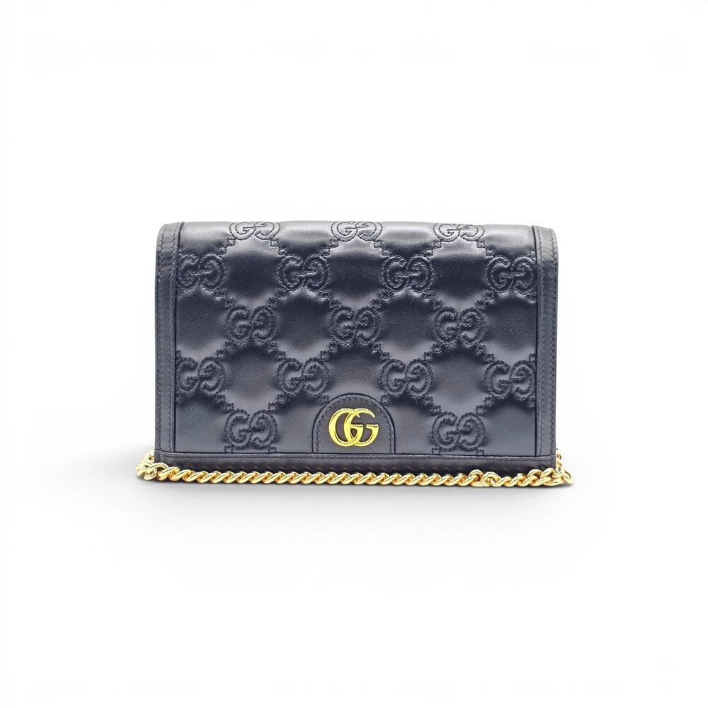 Gucci GG Marmont Leather Wallet on Chain WOC Shoulder Bag in Black